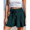 CUPSHE Women’s Casual Shorts Smocked High Rise Bathing Suit Cover Up Wide Leg Beach Summer Shorts(Dark Green)