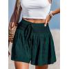 CUPSHE Women’s Casual Shorts Smocked High Rise Bathing Suit Cover Up Wide Leg Beach Summer Shorts(Dark Green)