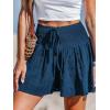 CUPSHE Women’s Casual Shorts Smocked High Rise Bathing Suit Cover Up Wide Leg Beach Summer Shorts(Navy Blue)