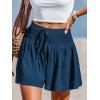 CUPSHE Women’s Casual Shorts Smocked High Rise Bathing Suit Cover Up Wide Leg Beach Summer Shorts(Navy Blue)