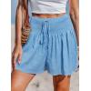 CUPSHE Women’s Casual Shorts Smocked High Rise Bathing Suit Cover Up Wide Leg Beach Summer Shorts(Sky Blue)