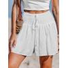 CUPSHE Women’s Casual Shorts Smocked High Rise Bathing Suit Cover Up Wide Leg Beach Summer Shorts(White)