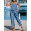 CUPSHE Women’s Casual Sleeveless Scoop Neck Button Down Overalls With Pockets(Blue)