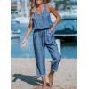 CUPSHE Women’s Casual Sleeveless Scoop Neck Button Down Overalls With Pockets(Blue)