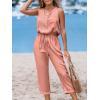 CUPSHE Women’s Casual Sleeveless Scoop Neck Button Down Overalls With Pockets(Pink)