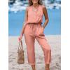 CUPSHE Women’s Casual Sleeveless Scoop Neck Button Down Overalls With Pockets(Pink)