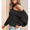 CUPSHE Womens Cold Shoulder Sweaters Long Sleeve Mock Neck Casual Lightweight Pullover Sweater Tops(Black)