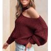 CUPSHE Womens Cold Shoulder Sweaters Long Sleeve Mock Neck Casual Lightweight Pullover Sweater Tops(Burgundy)