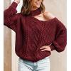 CUPSHE Womens Cold Shoulder Sweaters Long Sleeve Mock Neck Casual Lightweight Pullover Sweater Tops(Burgundy)