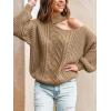CUPSHE Womens Cold Shoulder Sweaters Long Sleeve Mock Neck Casual Lightweight Pullover Sweater Tops(Sand)