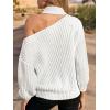 CUPSHE Womens Cold Shoulder Sweaters Long Sleeve Mock Neck Casual Lightweight Pullover Sweater Tops(White)