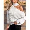 CUPSHE Womens Cold Shoulder Sweaters Long Sleeve Mock Neck Casual Lightweight Pullover Sweater Tops(White)
