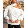 CUPSHE Womens Cold Shoulder Sweaters Long Sleeve Mock Neck Casual Lightweight Pullover Sweater Tops(White)