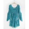 CUPSHE Women‘s Cover Up Crochet Poncho Swimsuit Tassel Dresses Hollow Out S-XXL 2025(Blue)