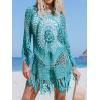 CUPSHE Women‘s Cover Up Crochet Poncho Swimsuit Tassel Dresses Hollow Out S-XXL 2025(Blue)