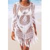 CUPSHE Women‘s Cover Up Crochet Poncho Swimsuit Tassel Dresses Hollow Out S-XXL 2025(White)