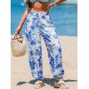CUPSHE Women’s Cover up Boho Floral Print Sarong Pants High Waist Wrap Cover-Up Pant(Blue)