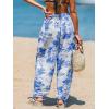 CUPSHE Women’s Cover up Boho Floral Print Sarong Pants High Waist Wrap Cover-Up Pant(Blue)