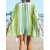 CUPSHE Women’s Crochet Beach Bikini Cover Up Colorful Strip Tassels V Neck Drop Shoulde 3/4 Sleeve Loose Waisted Mini Length(Green)