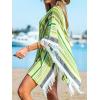CUPSHE Women’s Crochet Beach Bikini Cover Up Colorful Strip Tassels V Neck Drop Shoulde 3/4 Sleeve Loose Waisted Mini Length(Green)