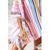 CUPSHE Women’s Crochet Beach Bikini Cover Up Colorful Strip Tassels V Neck Drop Shoulde 3/4 Sleeve Loose Waisted Mini Length(Red)