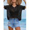 CUPSHE Women’s Crochet Cover Up Tops Hollow Out Short Sleeve Swimsuit Coverups Knit Mesh Pullover Top(Black)