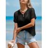 CUPSHE Women’s Crochet Cover Up Tops Hollow Out Short Sleeve Swimsuit Coverups Knit Mesh Pullover Top(Black)