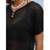 CUPSHE Women’s Crochet Cover Up Tops Hollow Out Short Sleeve Swimsuit Coverups Knit Mesh Pullover Top(Black)