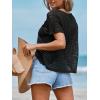 CUPSHE Women’s Crochet Cover Up Tops Hollow Out Short Sleeve Swimsuit Coverups Knit Mesh Pullover Top(Black)