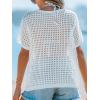 CUPSHE Women’s Crochet Cover Up Tops Hollow Out Short Sleeve Swimsuit Coverups Knit Mesh Pullover Top(White)