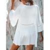 CUPSHE Women’s Cutout Tiered Cover-Up Shirt Dress White V-Neck A-line Beachwear(White)