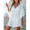 CUPSHE Women’s Cutout Tiered Cover-Up Shirt Dress White V-Neck A-line Beachwear(White)