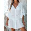 CUPSHE Women’s Cutout Tiered Cover-Up Shirt Dress White V-Neck A-line Beachwear(White)