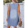 CUPSHE Women’s Denim Mini Dress Jean Dresses V Neck Sleeveless Casual Summer Outfits 2025 Trendy(Dark Blue)