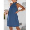 CUPSHE Women’s Dress Halter Lace Trim Summer Beach Vacation Flowy Mini Dress 2025 Fashion(Blue)