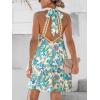 CUPSHE Women’s Dress Halter Lace Trim Summer Beach Vacation Flowy Mini Dress 2025 Fashion(Floral Blue)