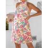 CUPSHE Women’s Dress Halter Lace Trim Summer Beach Vacation Flowy Mini Dress 2025 Fashion(Floral Pink)