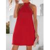CUPSHE Women’s Dress Halter Lace Trim Summer Beach Vacation Flowy Mini Dress 2025 Fashion(Red)