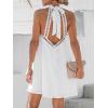 CUPSHE Women’s Dress Halter Lace Trim Summer Beach Vacation Flowy Mini Dress 2025 Fashion(White)