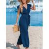 CUPSHE Women’s Dressy Vacation Jumpsuit Surplice Neck Sleeveless Waist Tie Ruffled Trim Tapered Leg Beach 2025 Outfits(Blue)
