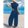 CUPSHE Women’s Dressy Vacation Jumpsuit Surplice Neck Sleeveless Waist Tie Ruffled Trim Tapered Leg Beach 2025 Outfits(Blue)