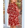 CUPSHE Women’s Fall Boho Floral Mini Dresses Long Sleeve Wedding Guest Dress V Neck Flowy Smocked Lined Short Dress(Red)