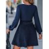 CUPSHE Women’s Fall Dresses Corduroy Belted Tie Waist Long Sleeve Round Neck Casual A Line Mini Dress(Blue)