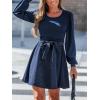CUPSHE Women’s Fall Dresses Corduroy Belted Tie Waist Long Sleeve Round Neck Casual A Line Mini Dress(Blue)