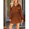 CUPSHE Women’s Fall Dresses Long Sleeve Drawstring Ruffled Casual Smocked Tunic Waist Elegant Party Mini Dresses(Brown)