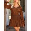 CUPSHE Women’s Fall Dresses Long Sleeve Drawstring Ruffled Casual Smocked Tunic Waist Elegant Party Mini Dresses(Brown)