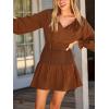 CUPSHE Women’s Fall Dresses Long Sleeve Drawstring Ruffled Casual Smocked Tunic Waist Elegant Party Mini Dresses(Brown)