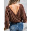 CUPSHE Women’s Fall Knit Sweater 2025 Long Sleeves Round Neck Open Back Lightweight Pullover Reversible Casual Sweater Top(Brown)