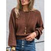 CUPSHE Women’s Fall Knit Sweater 2025 Long Sleeves Round Neck Open Back Lightweight Pullover Reversible Casual Sweater Top(Brown)