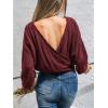 CUPSHE Women’s Fall Knit Sweater 2025 Long Sleeves Round Neck Open Back Lightweight Pullover Reversible Casual Sweater Top(Red)